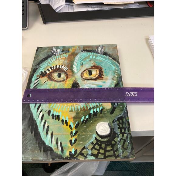 Art‎ Original Hand Painted Wise Ole Owl with Real Owl Feather On Wood 81/… - Picture 6 of 10